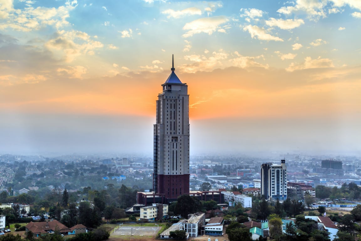 Skyscraper Towering Above City Skyline in Nairobi, Kenya