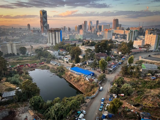 Addis Abeba, Ethiopia - 9 January 2023: Aerial overview of Addis